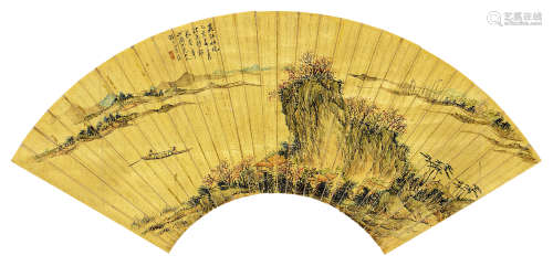 莲溪（1816～1884） 乙亥(1875年)作 山水 立轴 设色金笺