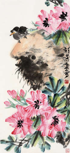 许麐庐（1916～2011） 花鸟 立轴 设色纸本