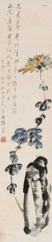 韩心寿（近现代） 己卯(1939年)作 菊石 立轴 设色纸本