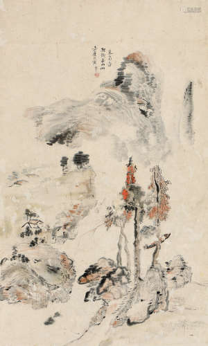 孟觐乙（清） 戊寅(1818年)作 采菊图 立轴 设色纸本