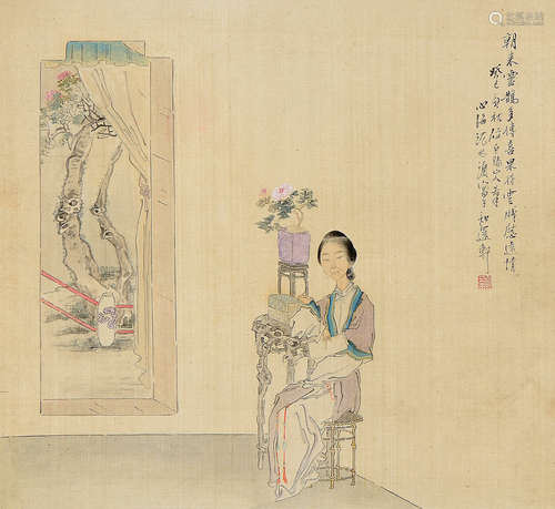 沈心海（1855～1941） 癸巳(1893年)作 仕女 斗方 设色绢本