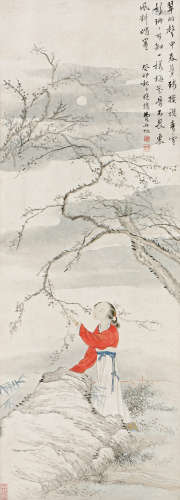 费丹旭（1801～1850） 癸卯(1843年)作 梅花仕女 立轴 设色纸本