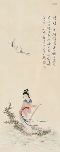溥儒（1896～1963） 丙申(1956年)作 泛槎献寿图 立轴 设色纸本