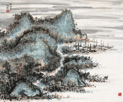 黄般若（1901～1968） 庚子(1960年)作 香港山水 立轴 设色纸本