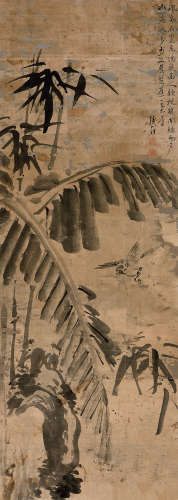 铁翁（1789～1871） 蕉园飞禽 立轴 水墨纸本
