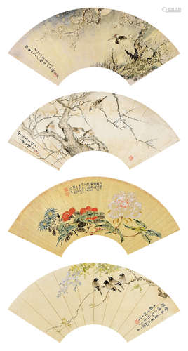 关家然（清）  陈元章（清）  林焯镕（#）  刘鸾翔（1848～1923） 花鸟 （两幅） 扇页 设色纸本