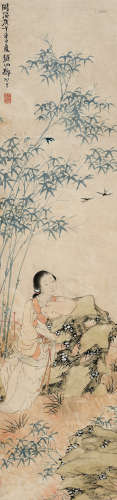 邓启昌（清） 庚午(1870年)作 仕女 立轴 设色纸本