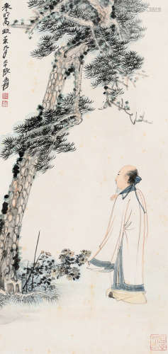 张大千（1899～1983） 丁亥(1947年)作 泉明高致 立轴 设色纸本
