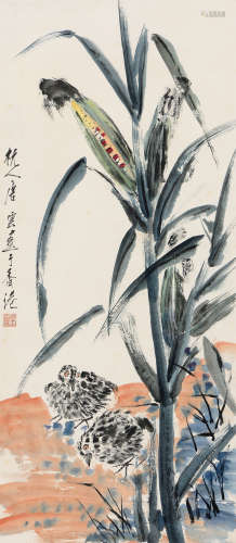 唐云（1910～1993） 鹌鹑 立轴 设色纸本