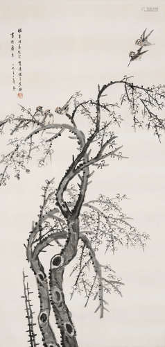 何香凝（1878～1972） 庚寅(1950年)作 梅雀图 立轴 设色纸本