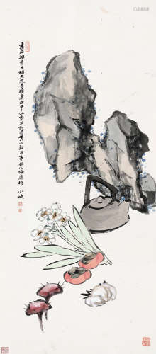 郑文焯（1856～1918） 芝仙寿石 立轴 设色纸本