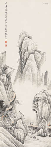 鲍亚晖（1895～1982） 乙亥(1935年)作 栈道图 立轴 设色纸本