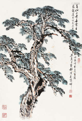 岑学恭（1917～2009） 丙寅(1986年)作 青松 立轴 设色纸本