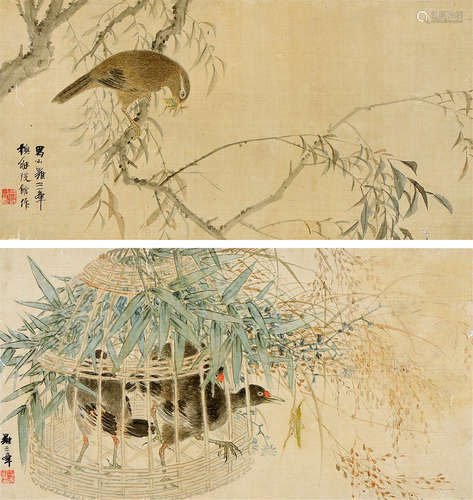 罗岸先（1834～1895） 花鸟 （两幅） 镜心 设色绢本