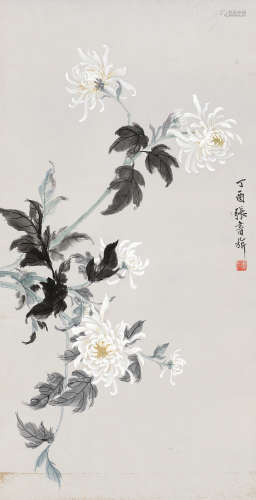 张书旂（1900～1957） 丁酉(1957年)作 白菊 镜心 设色纸本
