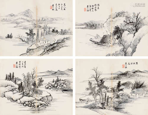 卢子枢（1900～1978） 水墨山水 （八幅） 镜心 水墨纸本