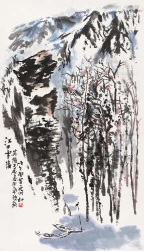 林锴（1924～2006） 戊午(1978年)作 江干雪后 镜心 设色纸本