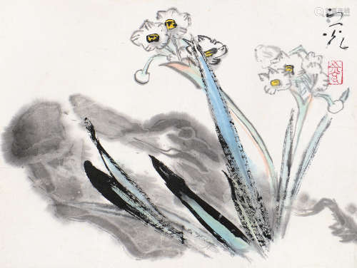 谢之光（1900～1976） 水仙 立轴 设色纸本