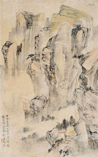 陶运百（1905～1975） 丙子(1936年)作 山水 立轴 设色纸本
