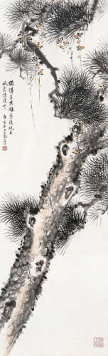 张石园（1898～1959） 庚寅(1950年)作 虬松 立轴 设色纸本