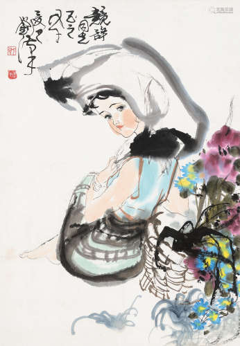 刘汉（b. 1932） 戊午(1978年)作 少女 镜心 设色纸本