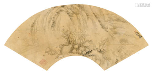 释道忞（1596～1674） 丙申(1656年)作 山水 扇页 水墨纸本