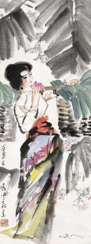 周昌谷（1929～1986） 边寨春晓 镜心 设色纸本