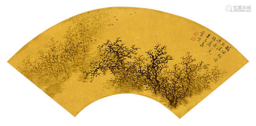 李研山（1898～1961） 辛巳(1941年)作 竹林 立轴 水墨泥金绢本