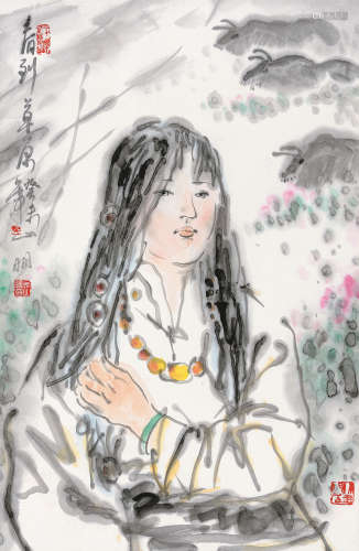 吴山明（b.1941） 癸未(2003年)作 春到草原 镜心 设色纸本