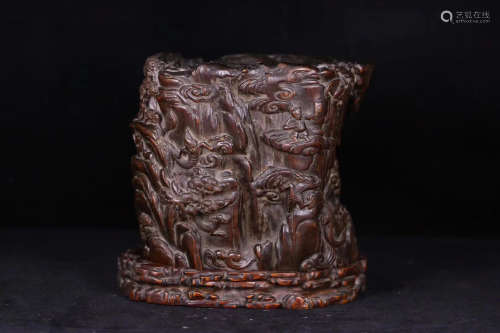 A CHENXIANG WOOD CARVED BRUSH POT