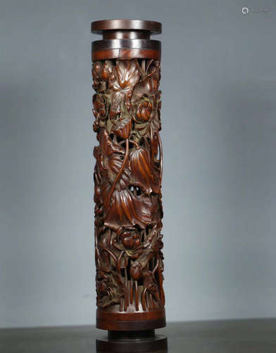 A HUANGYANG WOOD CARVED INCENSE BOTTLE