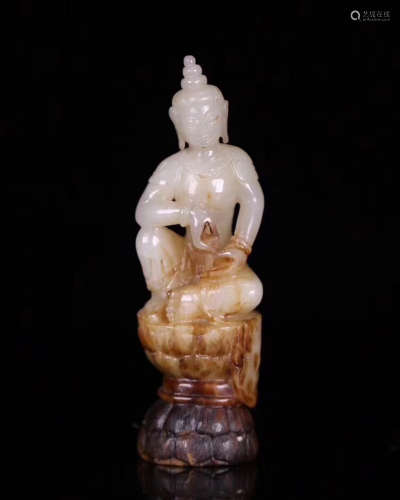 A OLD HETIAN JADE CARVED BUDDHA STATUE
