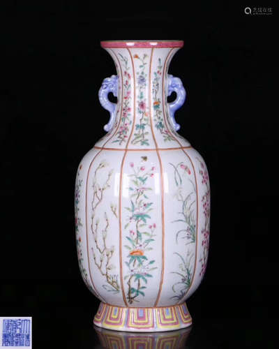 A QIANLONG MARK FAMILLE-ROSE VASE