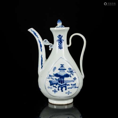 19th Antique Blue&White Wine Ewer