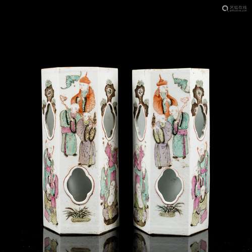 Pair Republic Period Antique Famille Rose Baluster Vase