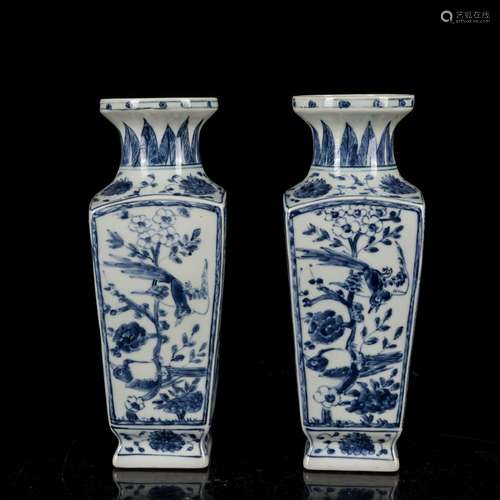 Pair 19th Antique Blue&White Vase,Pair 19th Antique Blue&White Vase