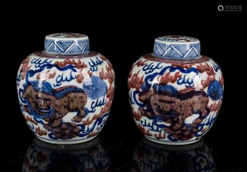 Pair 19th Antique Blue&White And Red Tea Jar,Pair 19th Antique Blue&White And Red Tea Jar