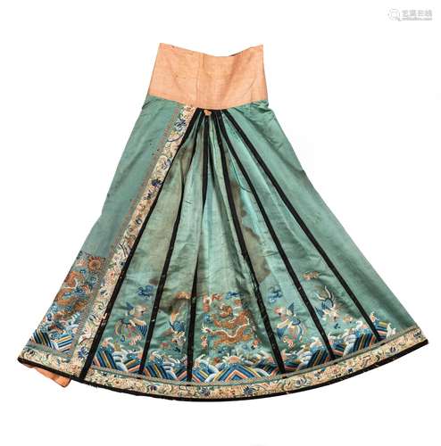 19th Antique Silk Embroidered Skirt,19th Antique Silk Embroidered Skirt