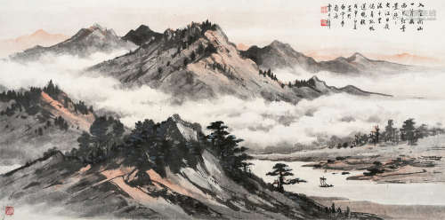 黄君璧（1898～1991） 1968年作 晚秋江帆 镜框 设色纸本