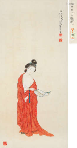 容祖椿（1872～1942） 1930年作 贵妃出浴 镜框 设色绢本