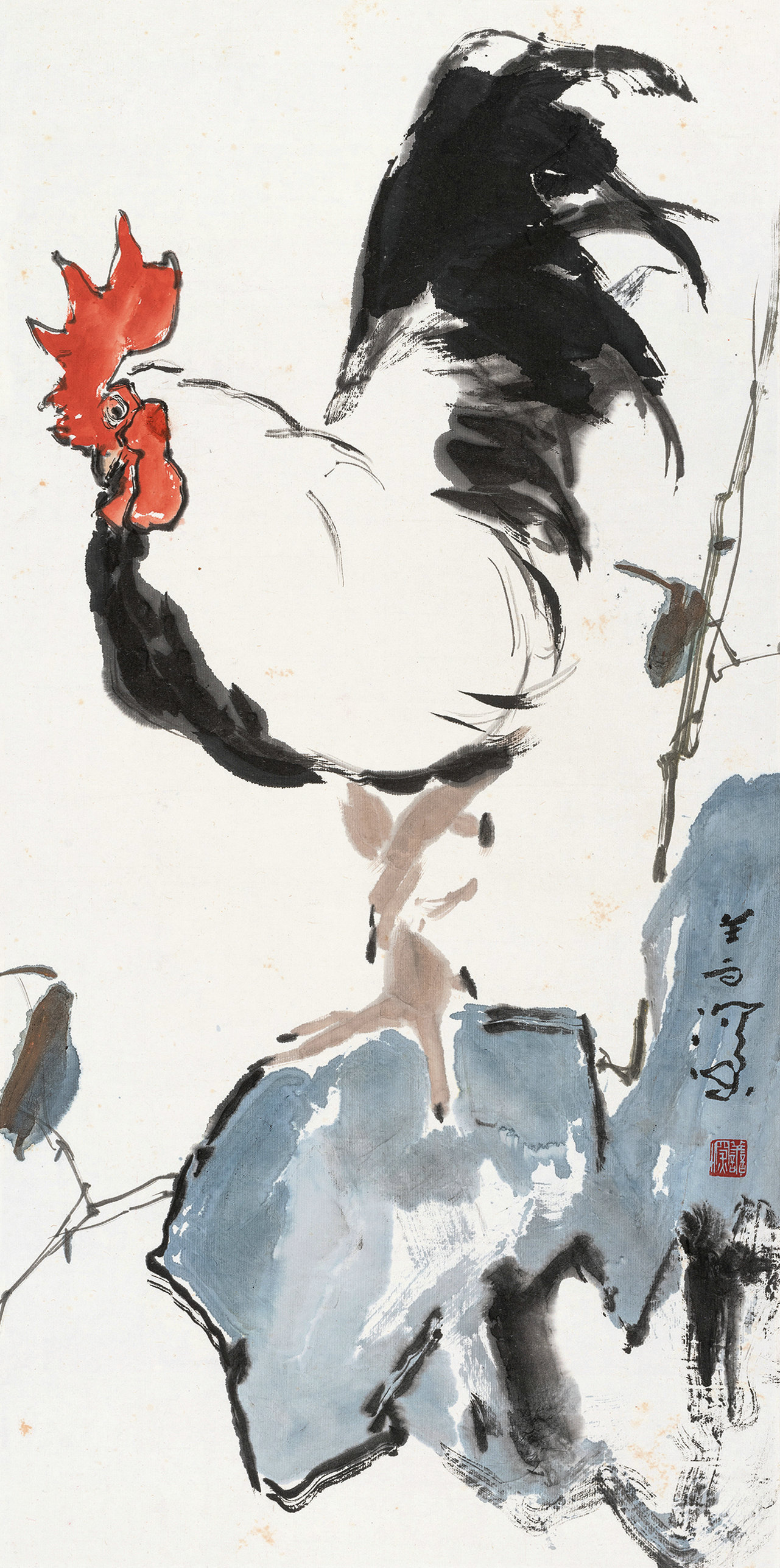 杨善深(1913～2004) 雄鸡图 镜框 设色纸本