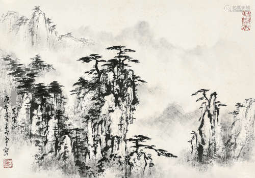 董寿平（1904～1997） 1990年作 松石图 镜框 设色纸本