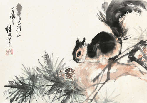 刘继卣（1918～1983） 1977年作 松鼠 镜框 设色纸本