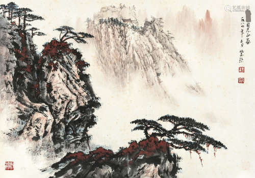魏紫熙（1915～2002） 松石图 镜框 设色纸本