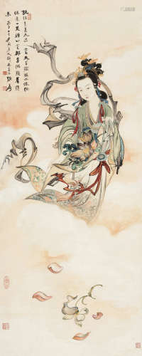张大千（1899～1983） 1936年作 天女散花图 立轴 设色纸本
