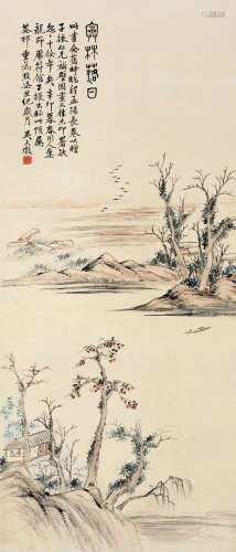 吴大澂（1835～1902） 寒林落日图 立轴 设色纸本