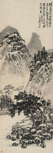 吴昌硕（1844～1927） 1915年作 秋泉垂钓图 镜框 水墨纸本