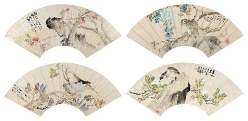 朱梦庐（1826～1900） 花鸟 扇面 （四开） 设色纸本