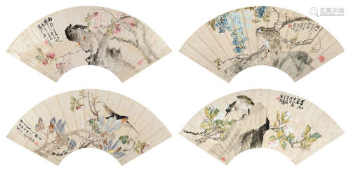 朱梦庐（1826～1900） 花鸟 扇面 （四开） 设色纸本