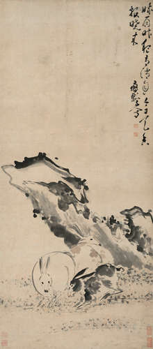 黄慎（1687～1768） 双兔 立轴 设色纸本